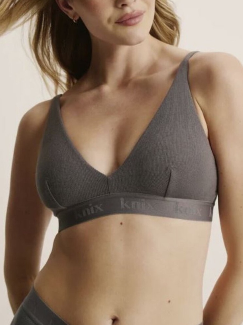 Knix Logo Modal Ribbed Bra Gray New Large - Picture 1 of 7